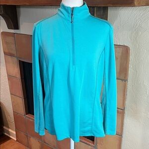 Bermuda Sands Turquoise 1/4 Zip Mock Neck Long Sleeve Top, size M